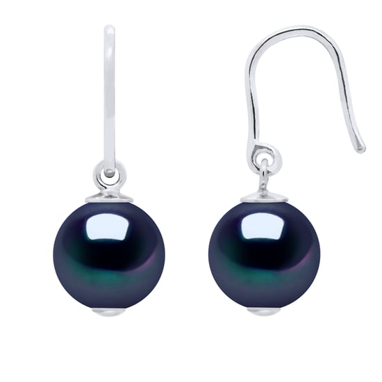 Earrings Hooks Freshwater Pearl Round 8-9 mm Black 925