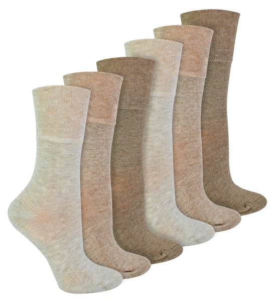 IOMI - 6 Pack Ladies Diabetic Bamboo Socks | Extra Wide Seamless Loose Non Elastic Socks for Women - Beige - Image 1