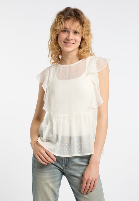 Dreimaster blouse met korte mouwen Dames wolwit - Image 3