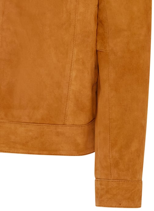 Mens Tan Retro Classic Suede Leather Harrington Biker Jacket - Bryne