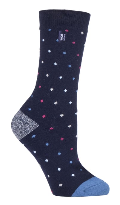 Heat Holders - Ladies Ultra Lite Thermal Brushed Inner Yarn Design Socks - Navy Spots (Berry) - Image 1