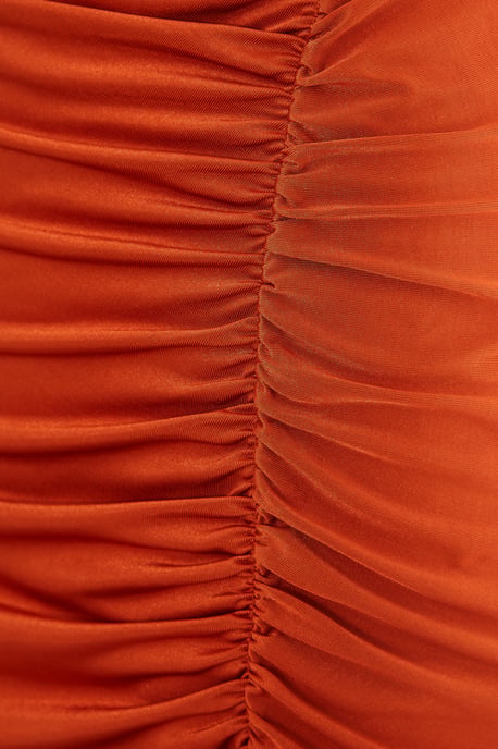 Rust Ruched Bodycon Midi Dress