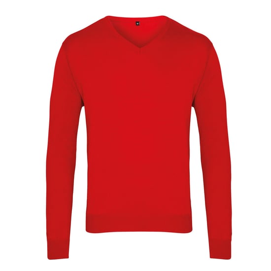 Premier Heren Gebreid Katoen Acryl V Hals Sweatshirt (Rood) - Image 1