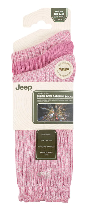 Women Bamboo Boot Socks | Jeep | Cute Ribbed Scalloped Ankle Socks for Ladies, Anti Blister Knit Cushioned Socks - Cerise / Cream - Image 2