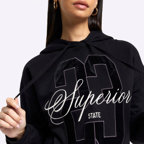 River Island Womens Hoodie Black Embroidered