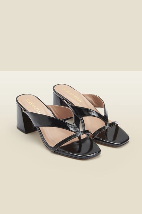Milan Black Patent Leather Mid Heel Sandal - Image 1