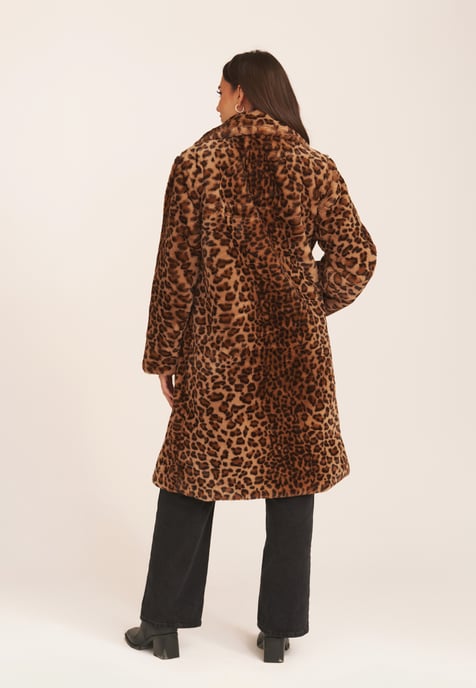 Leopard Double Breasted Longline Furcoat - Image 4