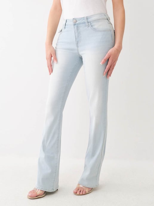 Becca Single Needle Mid Rise Flap Bootcut in Light Lakeside Wash