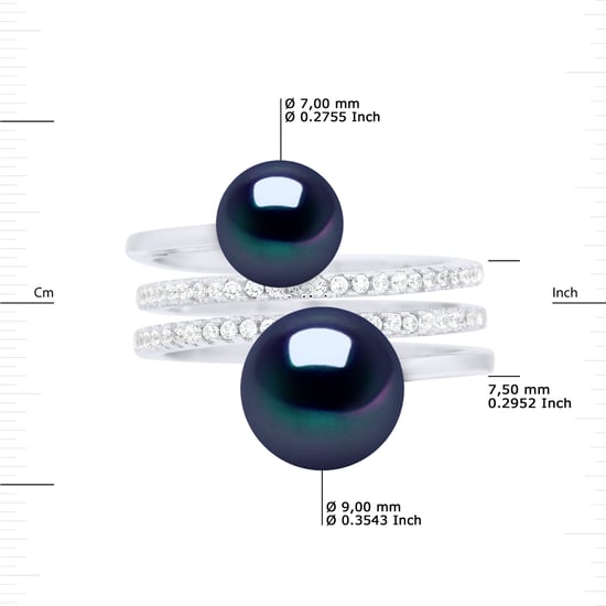 Ring DUO Freshwater Pearls 7 and 9 mm Black Jewelry 925