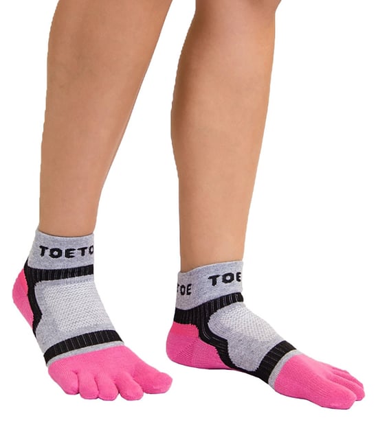 TOETOE - Mens & Ladies Breathable Sports Light Runner Low Cut Toe Socks - Pink - Image 2