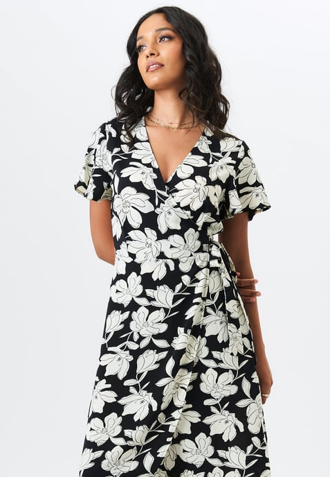 Floral Printed Wrap Midi Dress - Image 2