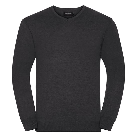 Russell Collection Heren Gebreid V Hals Sweatshirt (Houtskool mergel) - Image 1
