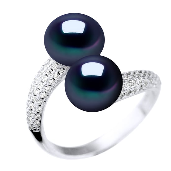 Ring YOU AND ME 2 Freshwater Pearls 9-10 mm Black Jewelry 925