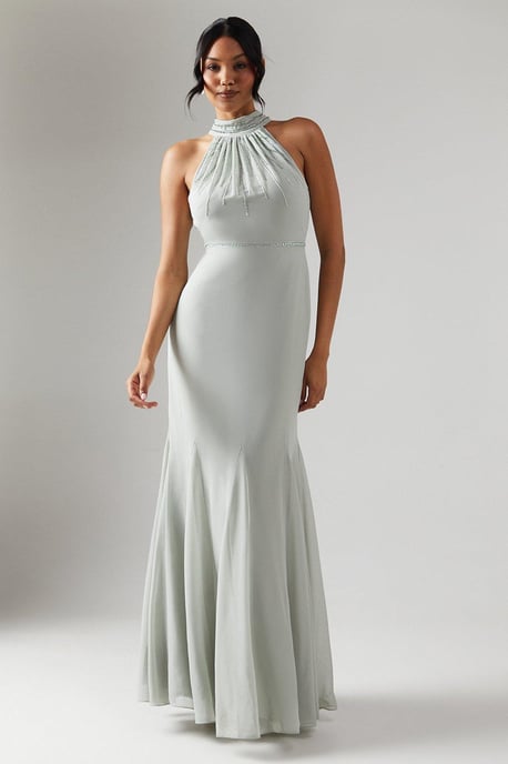 Halterneck Chiffon Embellished Bridesmaids Dress