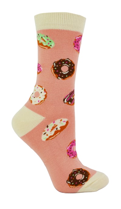 Miss Sparrow - Ladies Bamboo Socks | Novelty Patterned Striped Polka Dot Socks | Breathable Soft | Gifts for Her - Donuts (Pink) - Image 1