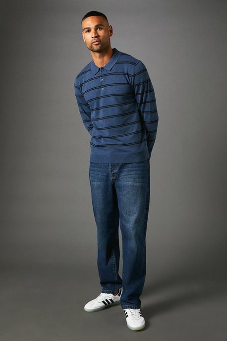 Stripe Long Sleeve Knitted Polo