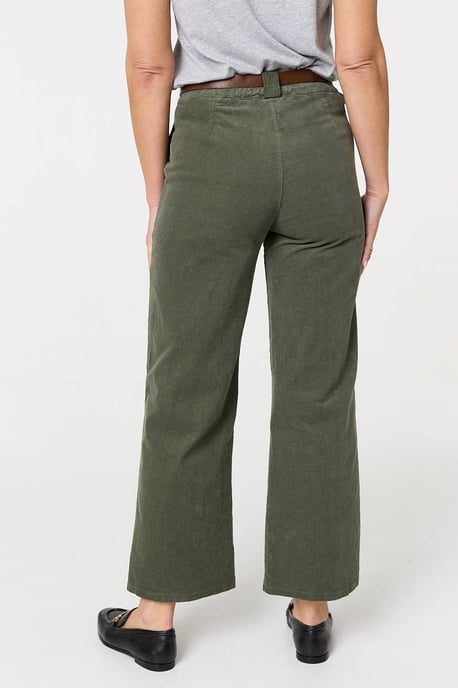 Green Faux Leather Belt Corduroy Trousers