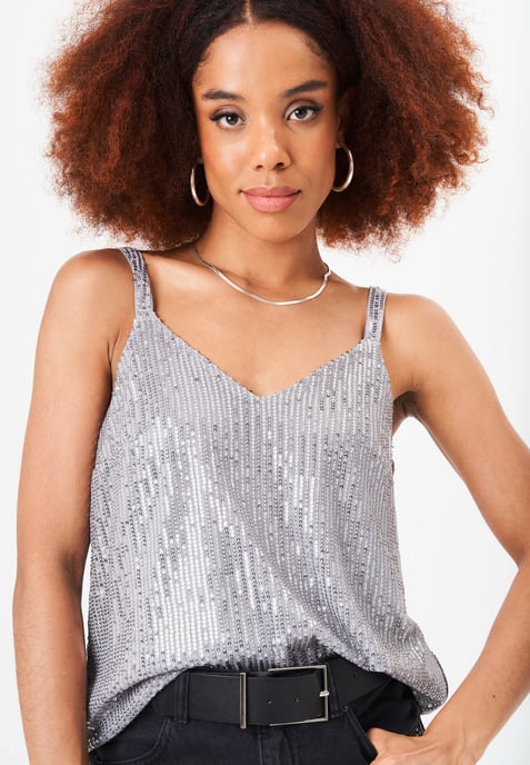 Sequin V Neck Cami Top