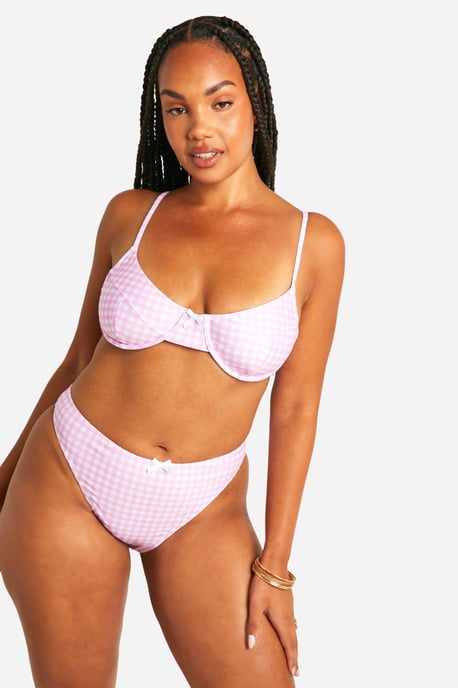 Plus Gingham Print High Waist Bikini Brief