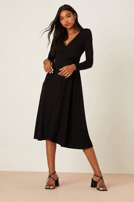 Black Wrap Midi Dress - Image 2