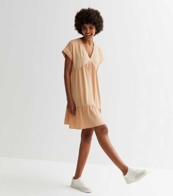 V-Neck Tiered Mini Smock Dress