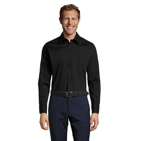 SOLS Heren Brighton Stretch Business Shirt met lange mouwen (Zwart) - Image 1