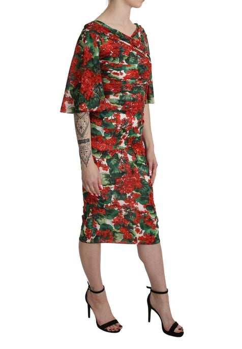 Dolce & Gabbana Women's Red Floral Sheath Midi Silk Stretch Dress - Image 3