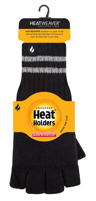 Mens Knitted Fingerless Reflective Gloves for Winter | Heat Holders | Thermal Hi Viz Work Gloves - Black - Image 2