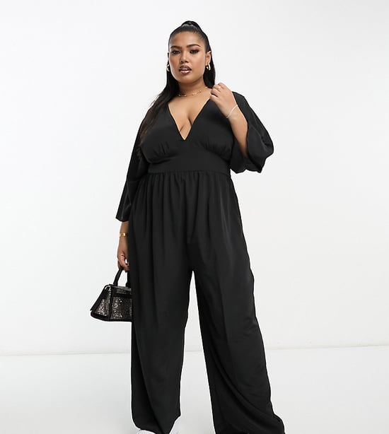 ASOS DESIGN Curve kimono sleeve culotte jumpsuit-Black