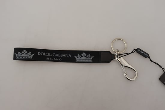 Dolce & Gabbana Black Polyester Logo Silver Tone Brass Women's Keychain - Image 5