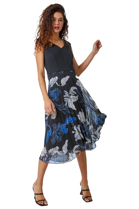 Floral Print Pleated Midi Dress