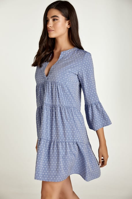 Denim Style Embroidered A Line Dress