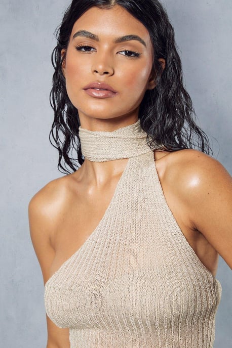 Sheer Knitted Choker Detail Mini Dress