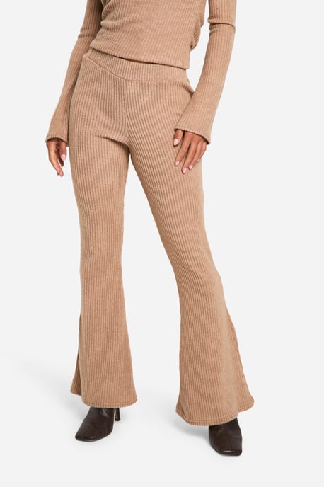 Petite Brushed Rib Foldover Flare Trouser