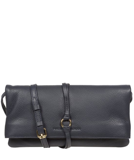 'Selene' Navy Nappa Leather Cross Body Clutch Bag