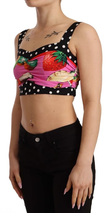 Dolce & Gabbana Dames Multicolor Zijde Cropped Polka Fruit Print Top - Image 2