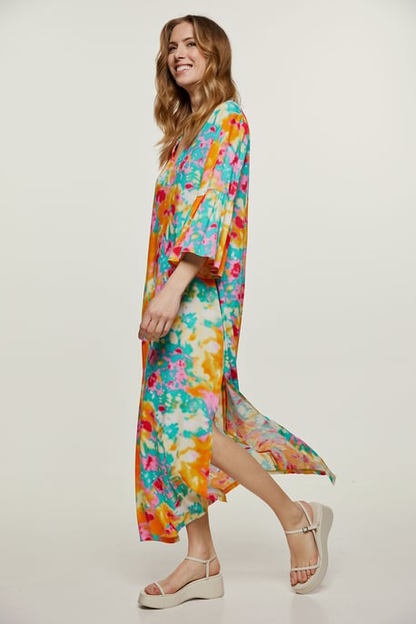 Abstract Floral Kaftan Style Dress Viscose