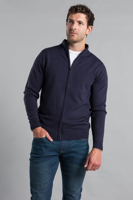 Dark Navy Funnel Neck Zip-Through Cardigan