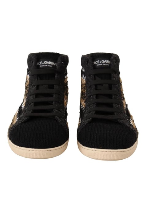 Dolce & Gabbana Men's Beige Brown Wool Cotton High Top Sneakers - Image 4
