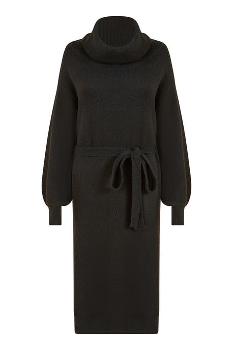 Black Roll Neck Jumper Dress With Belt