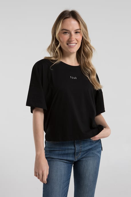 Black 2 Pack Fcuk Cotton Crew Neck Boxy Fit Short Sleeve T-Shirts - Image 5