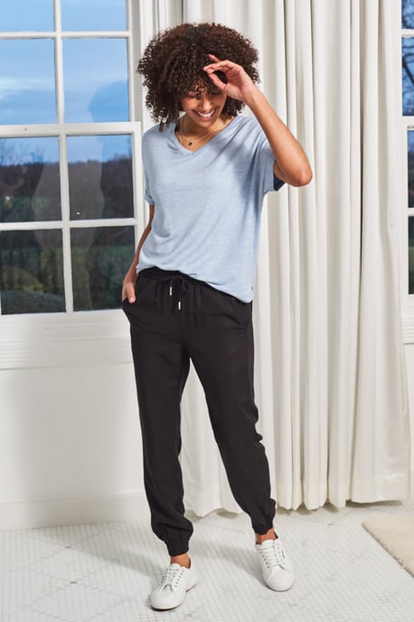 Black Luxe Silver Trim Woven Joggers*