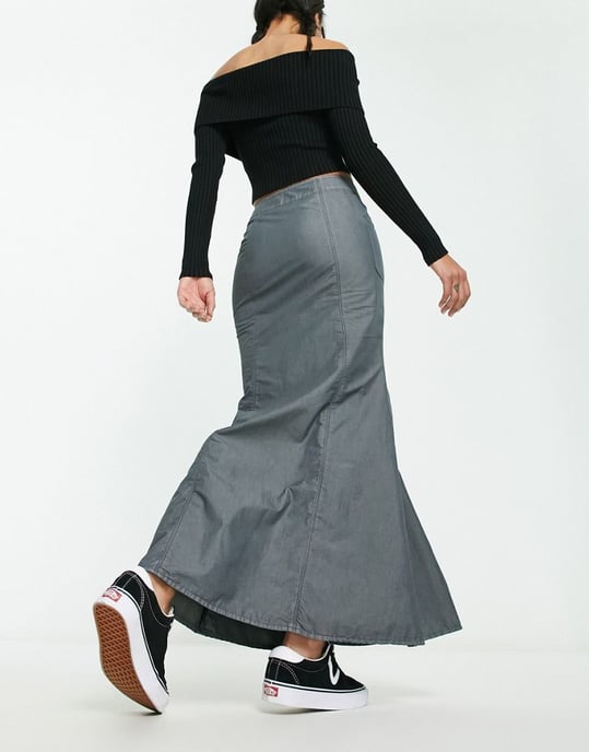 COLLUSION fishtail detail cargo maxi skirt in charcoal-Grey