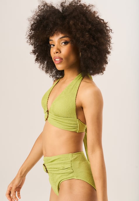 Textured High Waisted Bottoms with Ring Belt Detail