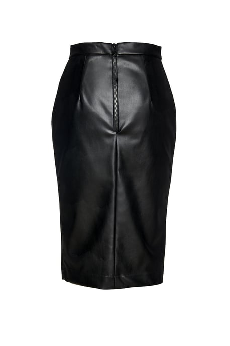 Black Faux Leather Pencil Skirt by Conquista Fashion