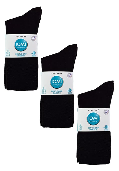 IOMI - 6 Pack Mens Diabetic Bamboo Socks | Extra Wide Seamless Loose Non Elastic Socks - Black - Image 2