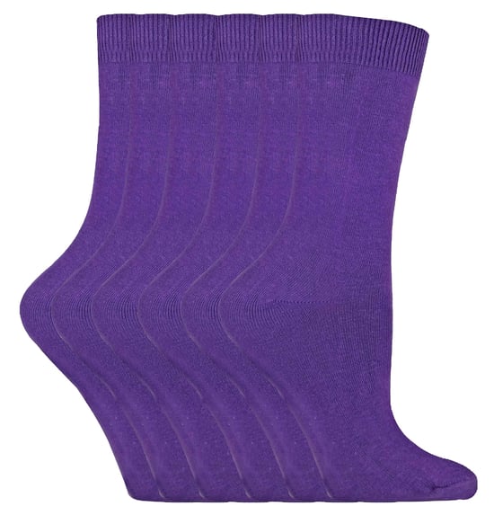 Set van 6 effen, casual katoenen damessokken - PL30 Paars - Image 1