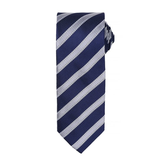 Premier Mens Waffle Stripe Formal Business Tie (Navy/Silver) - Image 1