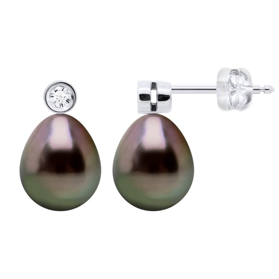Earrings Prestige -Diamonds 0,02 Cts - White Gold - Real Cultured Tahiti Pearls Pear 9-10 mm - Image 1