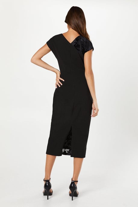 Stretch Crepe And Floral Devore Gathered Pencil Dress - Image 3
